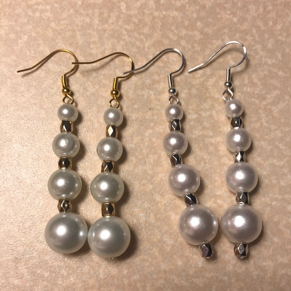 Gold and silver 4 tier pearl earrings